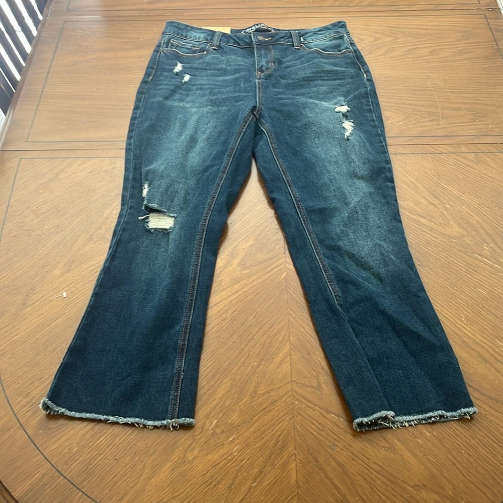NWT vanilla star almost vintage raw hem kick flare crop jeans size 11 26” inseam